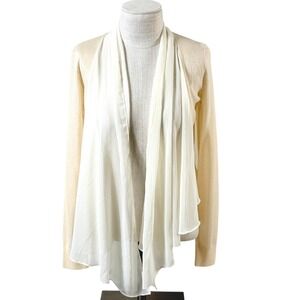 Antonio Melani Cardigan Sz S Wool Draped Chiffon Open Front Cream Minimalist